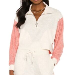 L SPACE Best Life Terry Cropped Pullover in Primrose & Cream Size M NWT